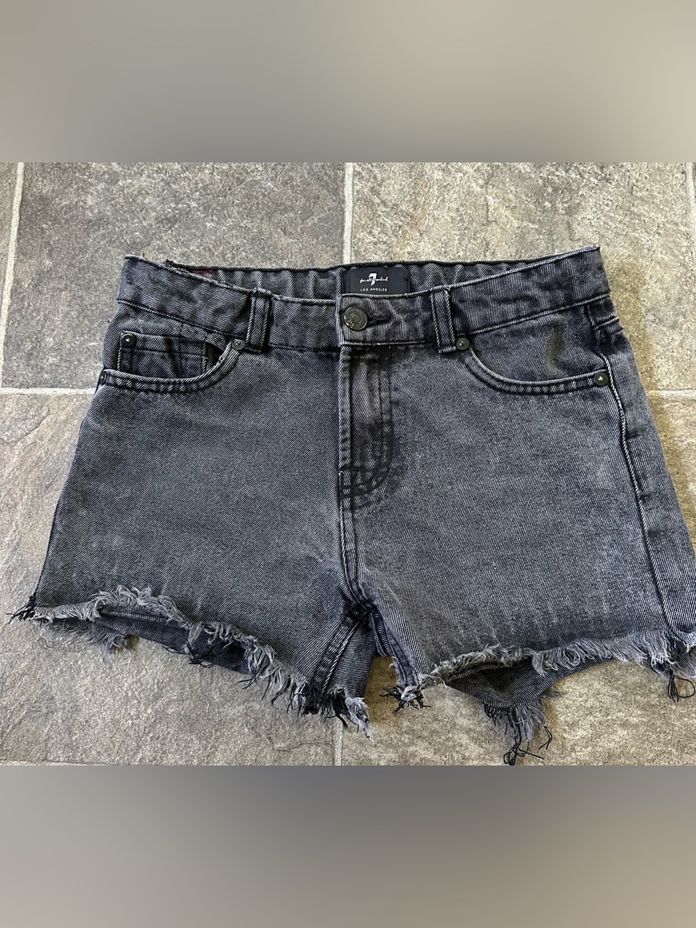 7 For All Mankind Black Denim Shorts with Subtle Distress